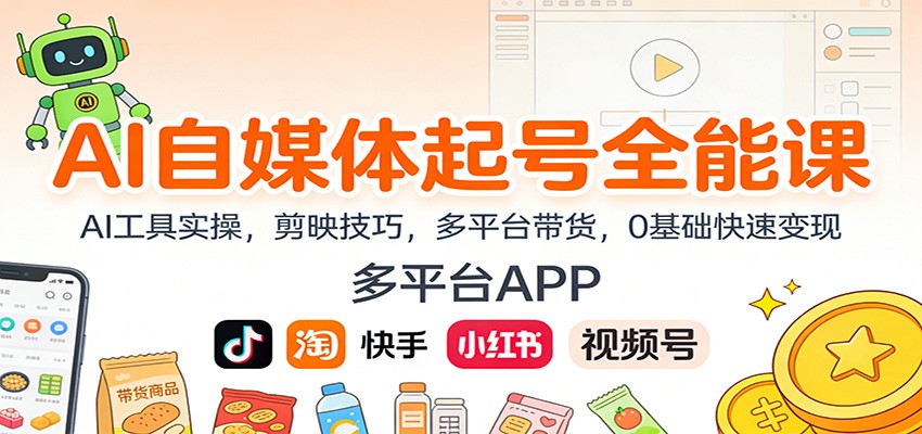 AI自媒体起号全能课：AI工具实操，剪映技巧，多平台带货，0基础快速变现-洛柒笔记