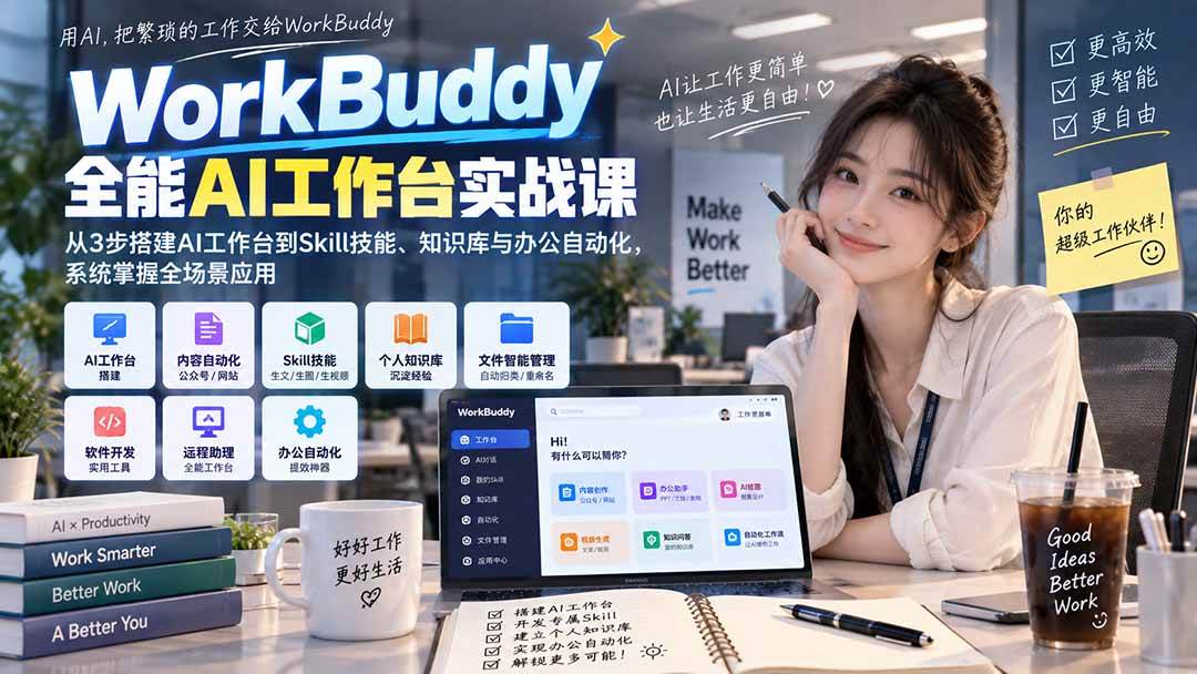 （20403期）WorkBuddy全能AI工作台实战课：从3步搭建AI工作台到Skill技能、知识库与办公自动化，系统掌握全场景应用-洛柒笔记