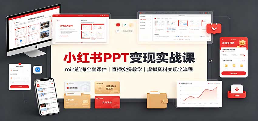 小红书PPT变现实战课：mini航海全套课件+直播实操教学，虚拟资料变现全流程-洛柒笔记
