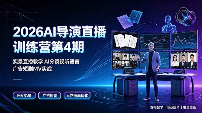 （19216期）2026AI导演直播训练营第4期，实景直播教学AI分镜视听语言，广告短剧MV实战，解决人物画面崩坏痛点-洛柒笔记