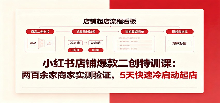 小红书店铺爆款二创特训课：两百余家商家实测验证，5天快速冷启动起店-洛柒笔记