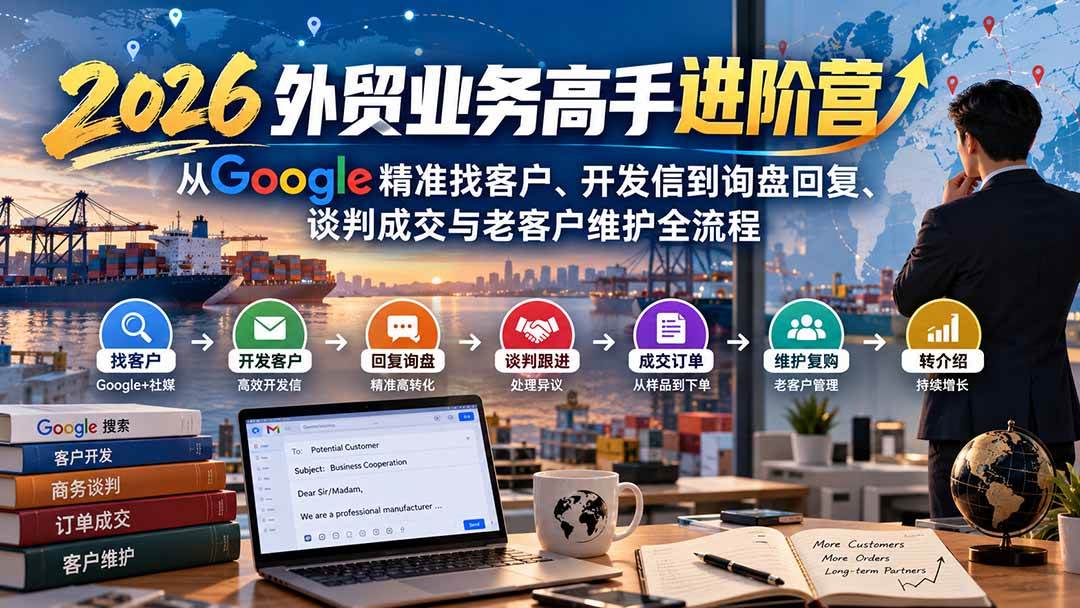 （20690期）2026外贸业务高手进阶营：从Google精准找客户、开发信到询盘回复、谈判成交与老客户维护全流程-洛柒笔记
