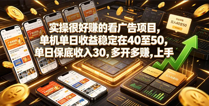 实操很好賺的看广告项目，单机单日收益稳定在40至50，单日保底收入30，多开多賺，上手就能变现-洛柒笔记