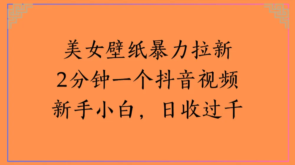 美女壁纸暴力拉新2分钟一个抖音视频新手小白日收过1000+-洛柒笔记