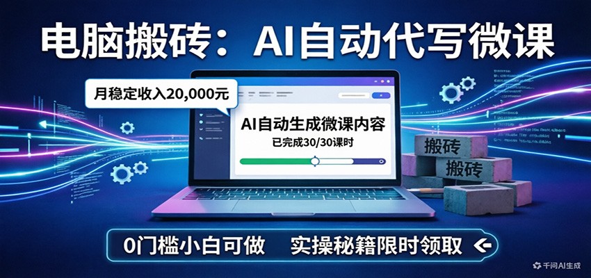 电脑搬砖AI自动代写微课，月稳定2W，0门槛小白可做，实操秘籍-洛柒笔记