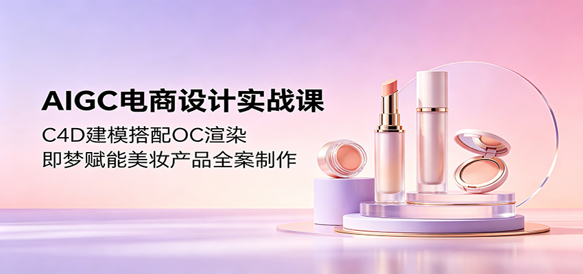 AIGC电商设计实战课：C4D建模搭配OC渲染，即梦赋能美妆产品全案制作-洛柒笔记