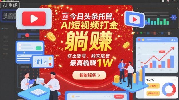 今日头条托管，AI短视频打金，你出账号，我来运营，最高躺賺1W【揭秘】-洛柒笔记