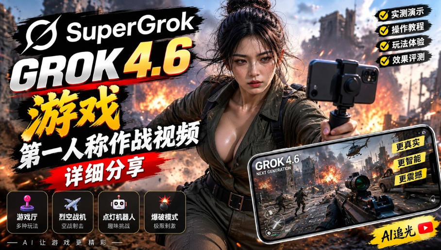 Grok 4.6也能做游戏？第一人称作战视频实测｜玩法详细讲解-洛柒笔记