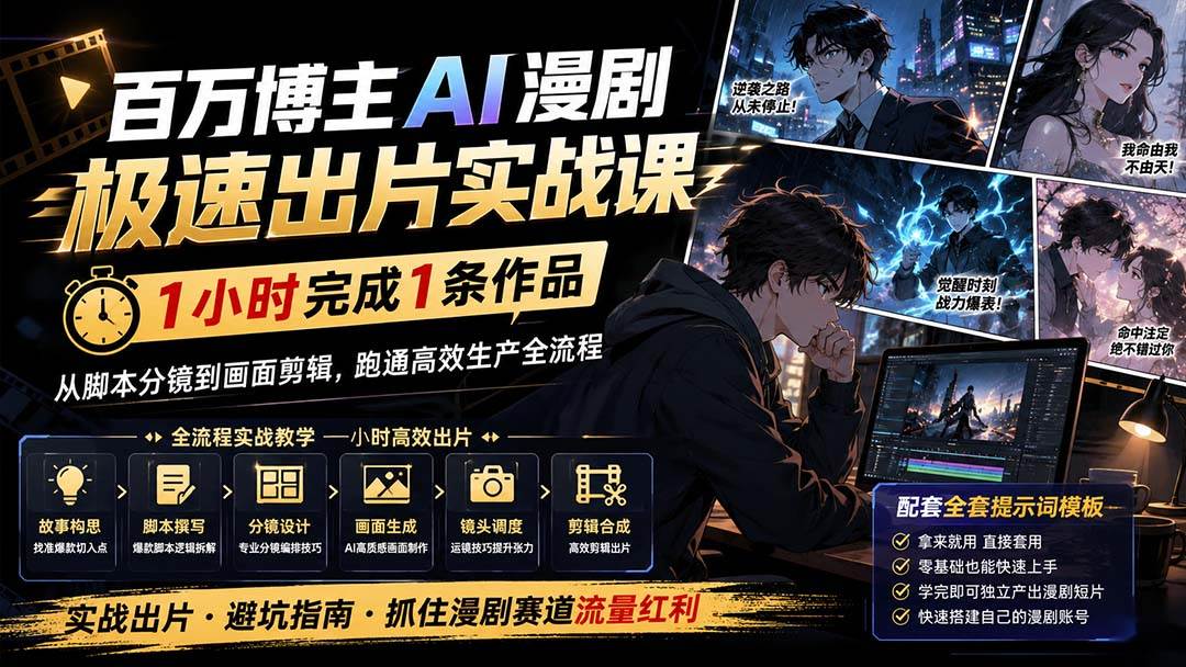（20173期）百万博主AI漫剧极速出片实战课：1小时产出条作品，从脚本分镜到画面剪辑，跑通高效生产全流程-洛柒笔记