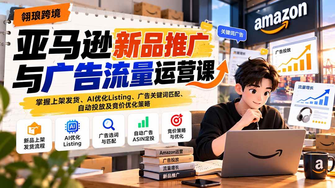 （21036期）亚马逊新品推广与广告流量运营课：掌握上架发货、AI优化Listing、广告关键词匹配、自动投放及竞价优化策略-洛柒笔记
