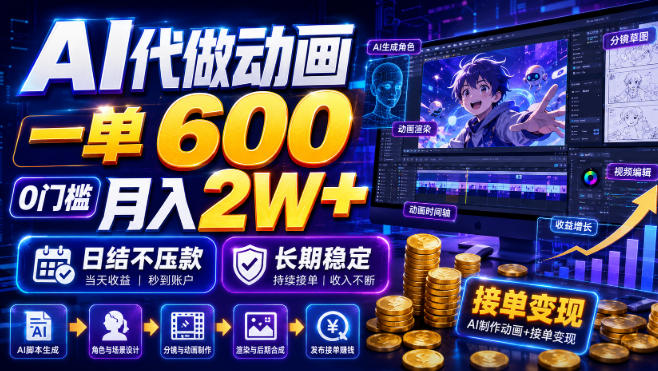 AI代做动画，一单600，0门槛月入2W+，日结不压款，长期稳定【揭秘】-洛柒笔记