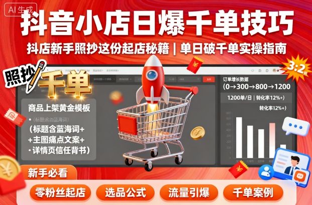 抖音小店日爆千单技巧，抖店新手照抄这份起店秘籍，单日破千单-洛柒笔记