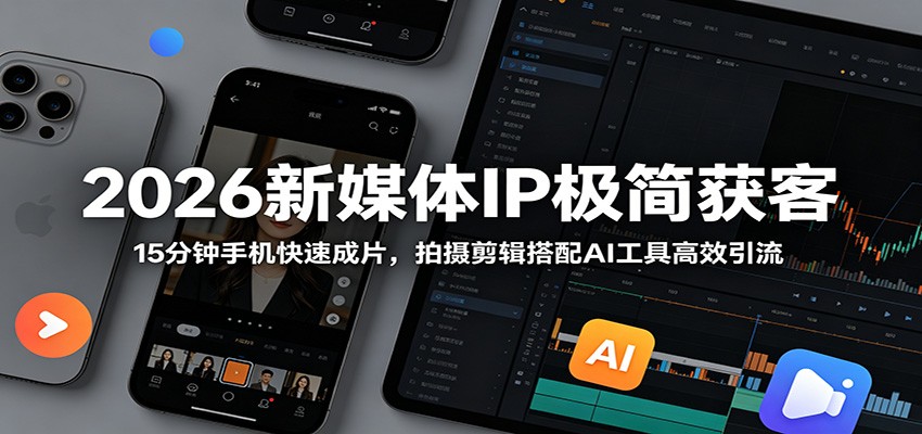 2026新媒体IP极简获客：15分钟手机快速成片，拍摄剪辑搭配AI工具高效引流-洛柒笔记