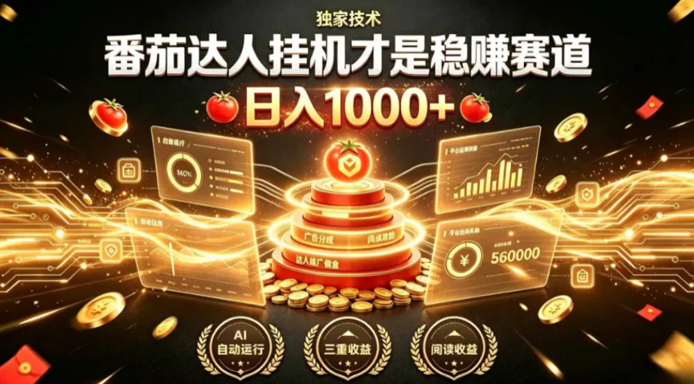 别再瞎找副业！番茄达人挂G才是稳賺赛道，日入1000+，全程傻瓜式操作，可矩阵放大-洛柒笔记
