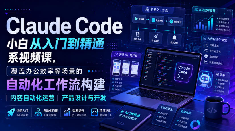 Claude Code小白从入门到精通系视频课，覆盖办公效率等场景的自动化工作流构建|内容自动化运营|产品设计与开发-洛柒笔记