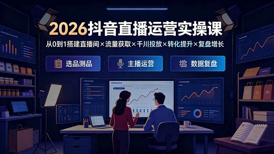 （19343期）2026抖音直播运营实操课：从0到1搭建直播间×流量获取×千川投放×转化提升×复盘增长，系统掌握完整闭环-洛柒笔记