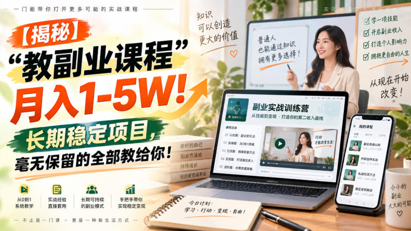【揭秘】“教副业课程”月入1-5W！长期稳定项目，毫无保留的全部教给你！-洛柒笔记
