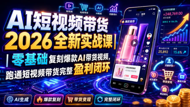 AI短视频带货2026全新实战课｜零基础复刻爆款AI带货视频，跑通短视频带货完整盈利闭环-洛柒笔记