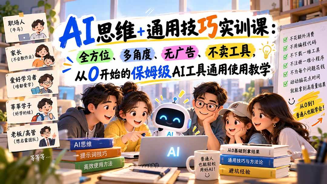 （20680期）AI思维+通用技巧实训课：全方位、多角度、无广告、不卖工具，从0开始的保姆级AI工具通用使用教学-洛柒笔记