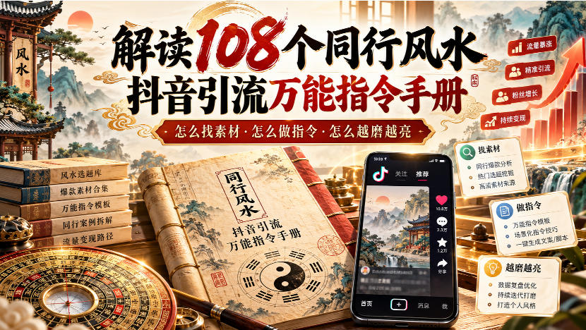 解读108个同行风水抖音引流万能指令手册，怎么找素材·怎么做指令·怎么越磨越亮【文档】-洛柒笔记