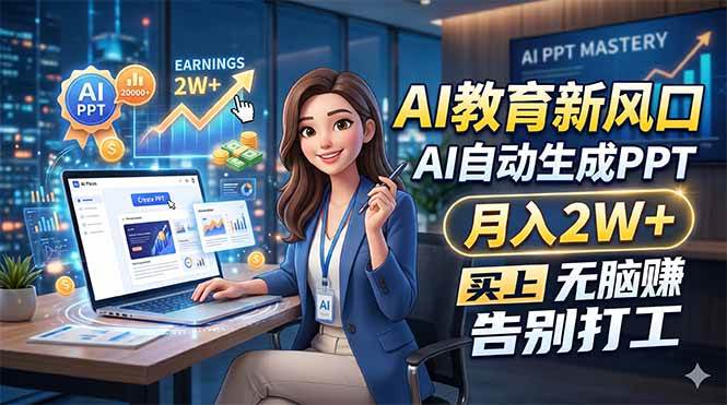 （18330期）AI教育新风口，AI自动生成PPT，月入2W+，无脑赚，告别打工-洛柒笔记