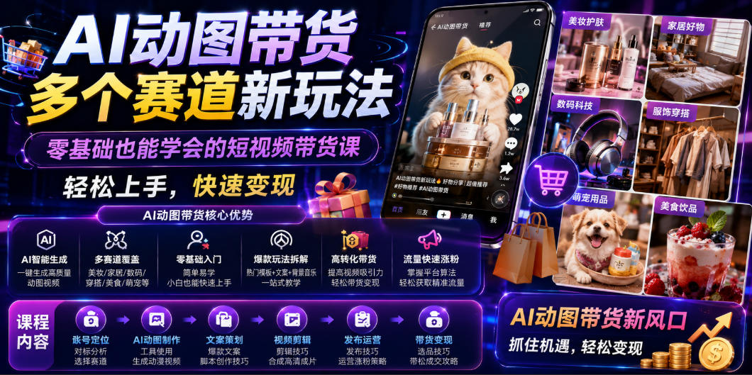 AI动图带货多个赛道新玩法，零基础也能学会的短视频带货课，轻松上手，快速变现-洛柒笔记