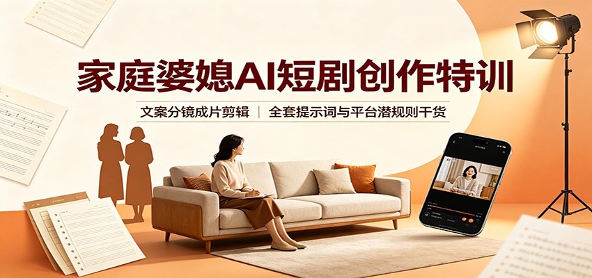 家庭婆媳AI短剧创作特训：文案分镜成片剪辑，全套提示词与平台潜规则干货-洛柒笔记