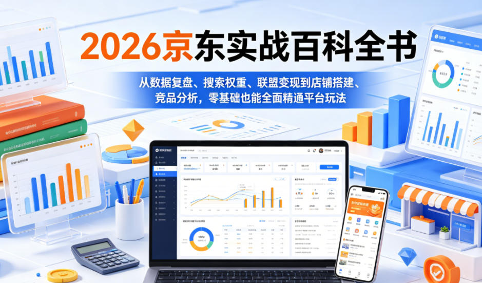 2026京东实战百科全书，从数据复盘、搜索权重、联盟变现到店铺搭建、竞品分析，零基础也能全面精通平台玩法-洛柒笔记