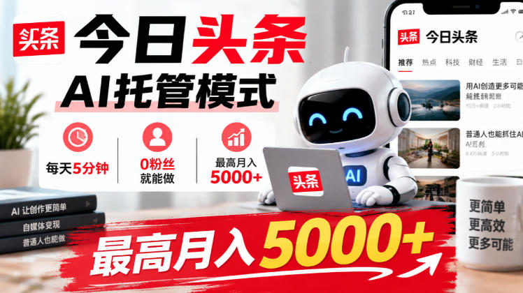 今日头条AI托管模式，每天5分钟，0粉丝就能做，最高月入5000+【揭秘】-洛柒笔记