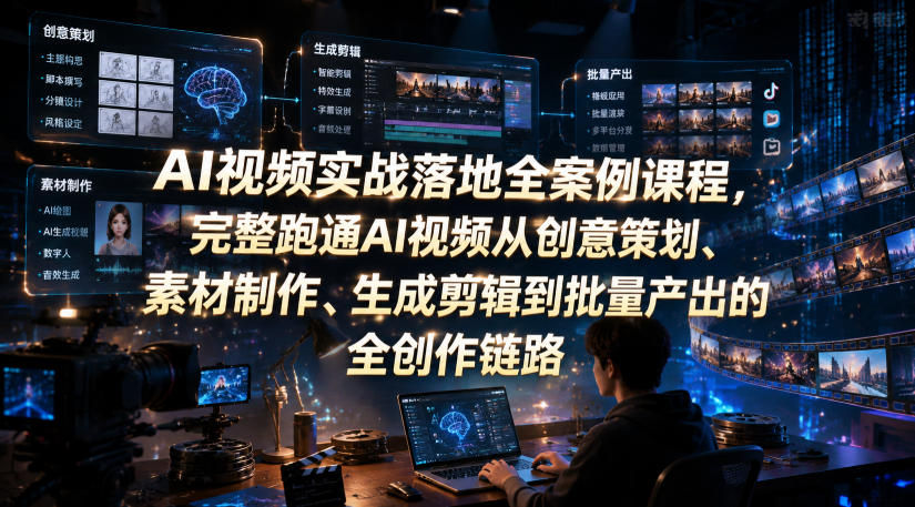AI视频实战落地全案例课程，完整跑通AI视频从创意策划、素材制作、生成剪辑到批量产出的全创作链路-洛柒笔记