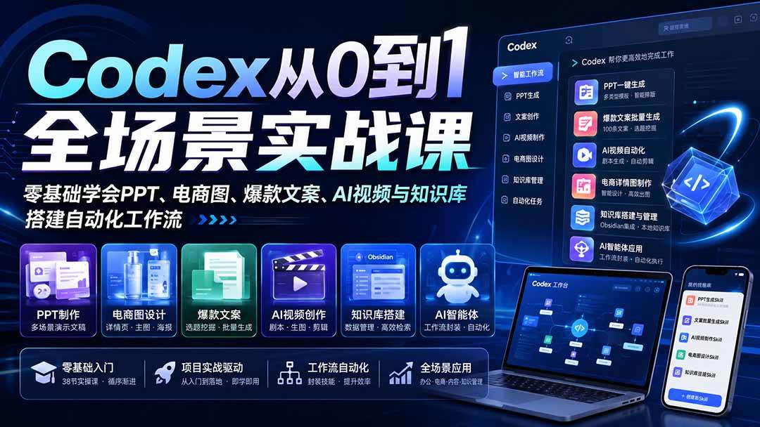 （20041期）Codex从0到1全场景实战课：零基础学会PPT、电商图、爆款文案、AI视频与知识库，搭建自动化工作流-洛柒笔记