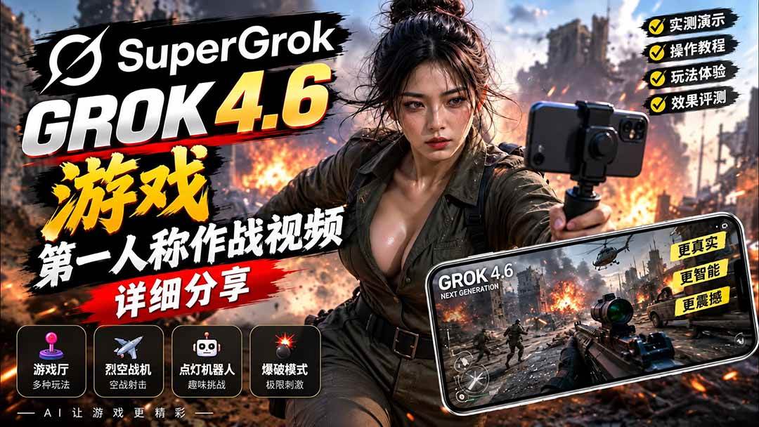 （20502期）Grok 4.6 也能做游戏？第一人称作战视频实测｜玩法详细讲解-洛柒笔记