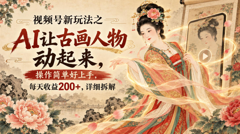 视频号新玩法之AI让古画人物动起来，操作简单好上手，每天收益200+，详细拆解-洛柒笔记