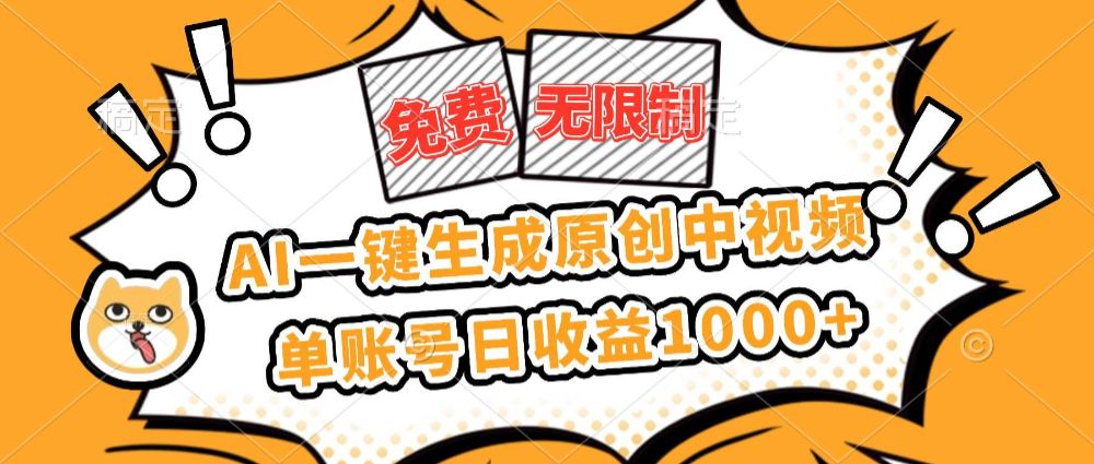 免费无限制，AI一键生成原创中视频，单账号日收益1000+-洛柒笔记