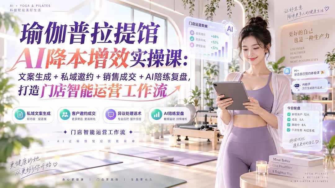 （20340期）瑜伽普拉提馆AI降本增效实操课：文案生成+私域邀约+销售成交+AI陪练复盘，打造门店智能运营工作流-洛柒笔记