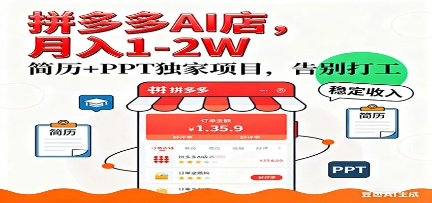 拼多多虚拟店，AI简历+PPT，单店月稳定1-2W，未来AI服务风口项目！-洛柒笔记