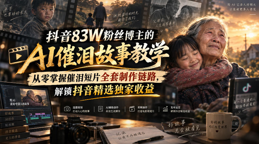 抖音83W粉丝博主的AI催泪故事教学，从零掌握催泪短片全套制作链路，解锁抖音精选独家收益-洛柒笔记