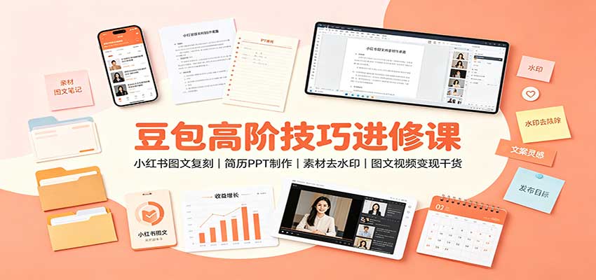 豆包高阶技巧进修课：小红书图文复刻，简历PPT制作，素材去水印，图文视频变现干货-洛柒笔记