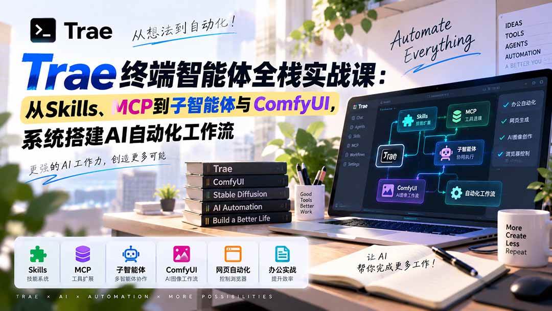 （20389期）Trae终端智能体全栈实战课：从Skills、MCP到子智能体与ComfyUI，系统搭建AI自动化工作流-洛柒笔记