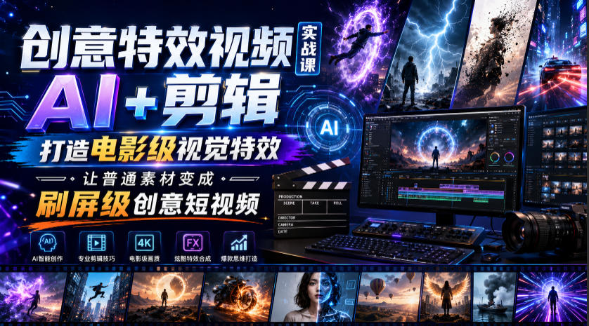 创意特效视频实战课，AI+剪辑打造电影级视觉特效，让普通素材变成刷屏级创意短视频-洛柒笔记