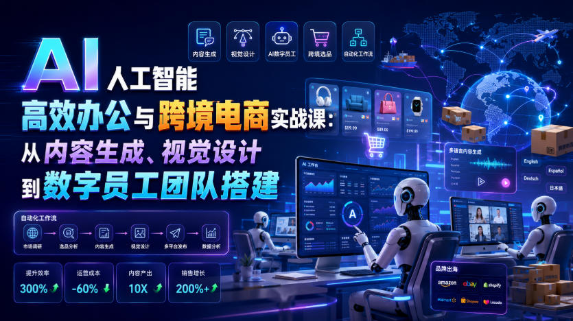 AI人工智能高效办公与跨境电商实战课：从内容生成、视觉设计到数字员工团队搭建-洛柒笔记