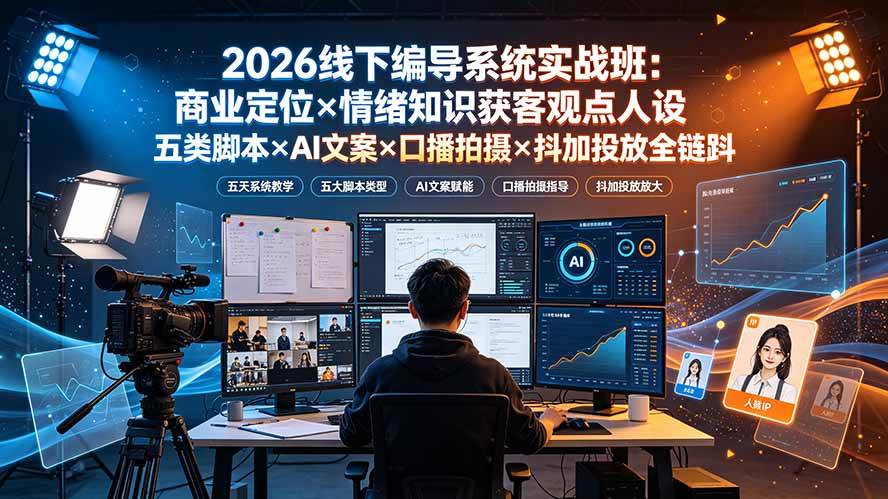 （19501期）2026线下编导系统实战班：商业定位×情绪知识获客观点人设五类脚本×AI文案×口播拍摄×抖加投放全链路-洛柒笔记