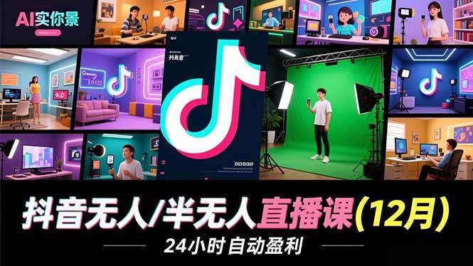 （16771期）抖音无人/半无人直播课(12月)，AI实景、数字人、绿幕、多种玩法、24小时自动盈利-洛柒笔记