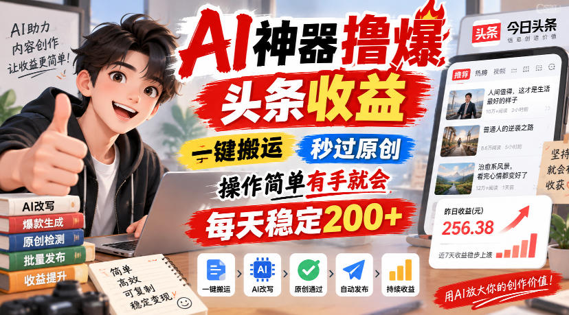 AI神器撸爆头条收益，一键搬运，秒过原创，操作简单有手就会，每天稳定200+【揭秘】-洛柒笔记