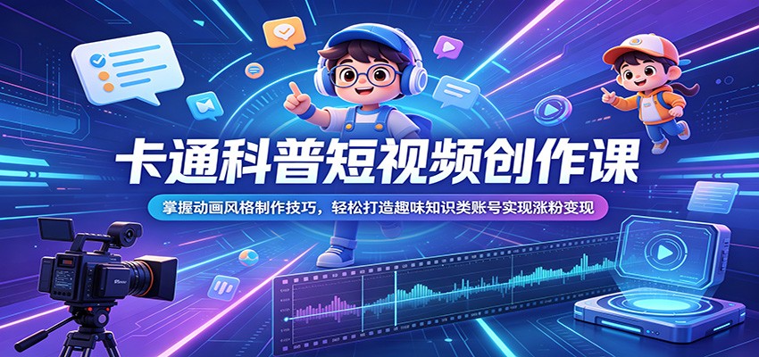 卡通科普短视频创作课：掌握动画风格制作技巧，轻松打造趣味知识类账号实现涨粉变现-洛柒笔记
