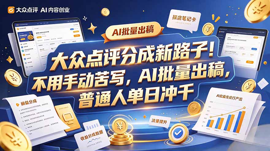 大众点评副业新玩法，工具提效解放双手，批量做笔记，单日可破千-洛柒笔记