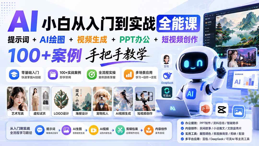 （20018期）AI小白从入门到实战全能课：提示词+AI绘图+视频生成+PPT办公+短视频创作，100+案例手把手教学-洛柒笔记