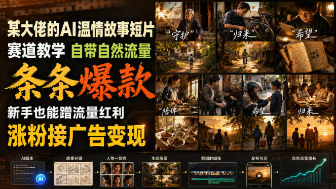 某大佬的AI温情故事短片赛道教学，自带自然流量，条条爆款，新手也能蹭流量红利，涨粉接广告变现-洛柒笔记