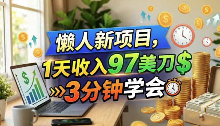 懒人新项目，1天收入97美刀，3分钟学会，长久挣美金-洛柒笔记