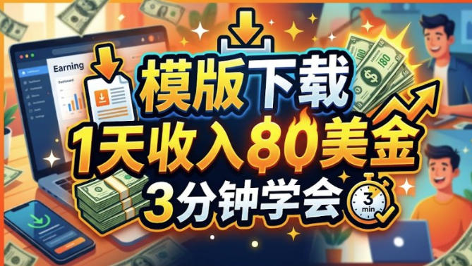 模版下载，1天收入80美刀，0门槛，3分钟学会-洛柒笔记